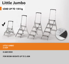 WAKU Little Jumbo 2-Step Folding Step Stool, 47cm Top Step, Stainless Steel Ladders