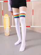 Rainbow White Over the Knee Socks
