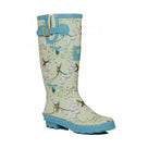 Two Tone Womens Gentle Bird Tall Printed Wellies - White/Blue
