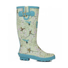 Two Tone Womens Gentle Bird Tall Printed Wellies - White/Blue