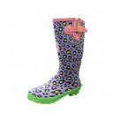 Two Tone Womens Leopard Print Tall Printed Wellies - Purple