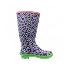 Two Tone Womens Leopard Print Tall Printed Wellies - Purple