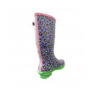 Two Tone Womens Leopard Print Tall Printed Wellies - Purple