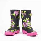 Woodland Womens Black Floral Shortie Wellington Boots