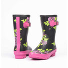 Woodland Womens Black Floral Shortie Wellington Boots