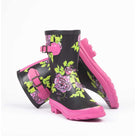 Woodland Womens Black Floral Shortie Wellington Boots