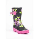 Woodland Womens Black Floral Shortie Wellington Boots