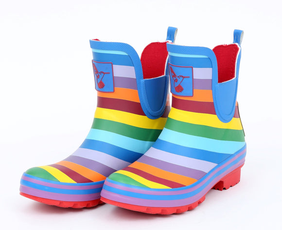 Evercreatures Ankle Rain Boots - Blue & White Sailor Stripe, Waterproof Garden Shoes, US Size 9